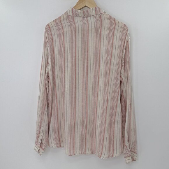 Sanctuary Linen Cotton Bld Striped Popover Blouse Roll Tab Slv Sz L Coastal Boho - Picture 3 of 11